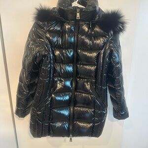 Black Puffer Jacket with Fur Trim